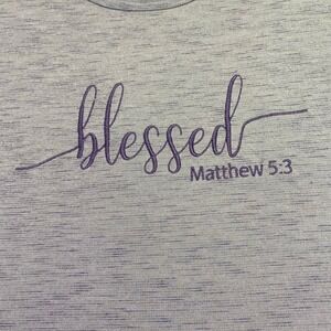 Truself Shirt Women's Medium Blessed Matthew 5:3 Graphic‎ Tunic Green Heathered